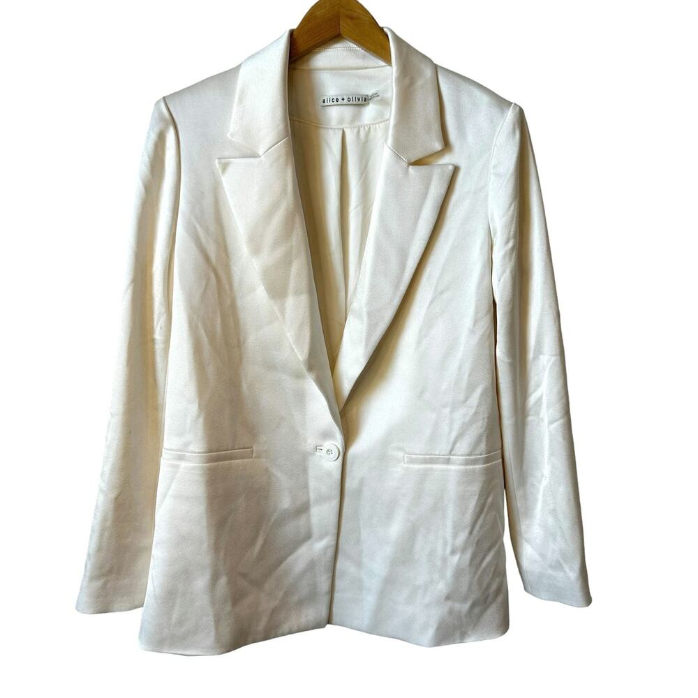 Alice + Olivia New Womens Denny Satin Boyfriend Single Breasted Blazer Ecru 4 - Picture 4 of 10